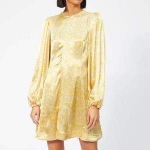 Ganni Cameron Dress Yellow Paradise Satin 40 Zip